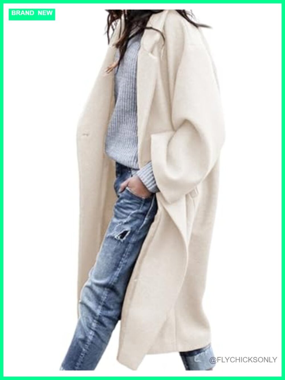 Oversized Wool Blend Coat Double Breasted Long Pea Coat